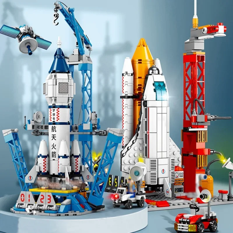 Kids Education Center - Luchtvaartruimtehaven Model Spaceshuttle Raket Lanceercentrum Bouwstenen