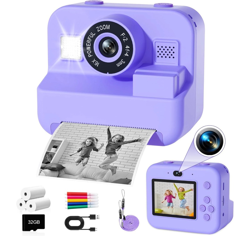 Kids Education Images - Educatieve thermische instant-printcamera met 32G-kaart, 1080P