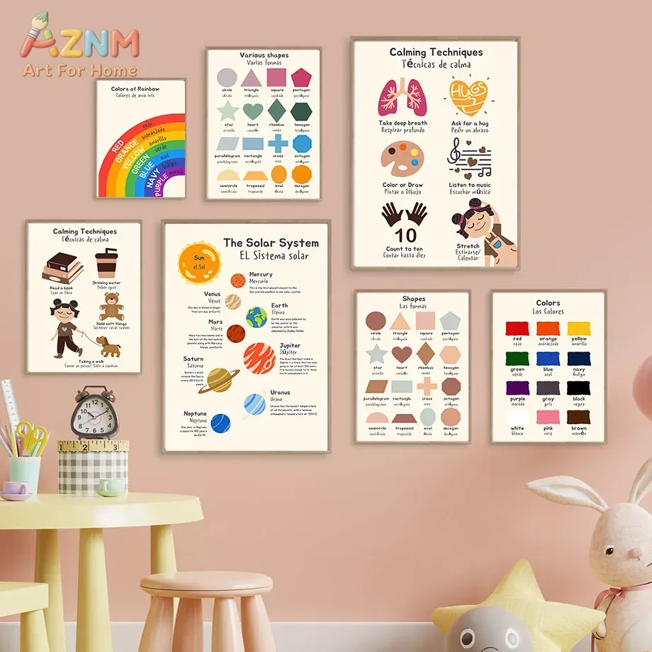 Kids Education System - AZNM Tweetalig Spaans Engels Educatieve canvasprint