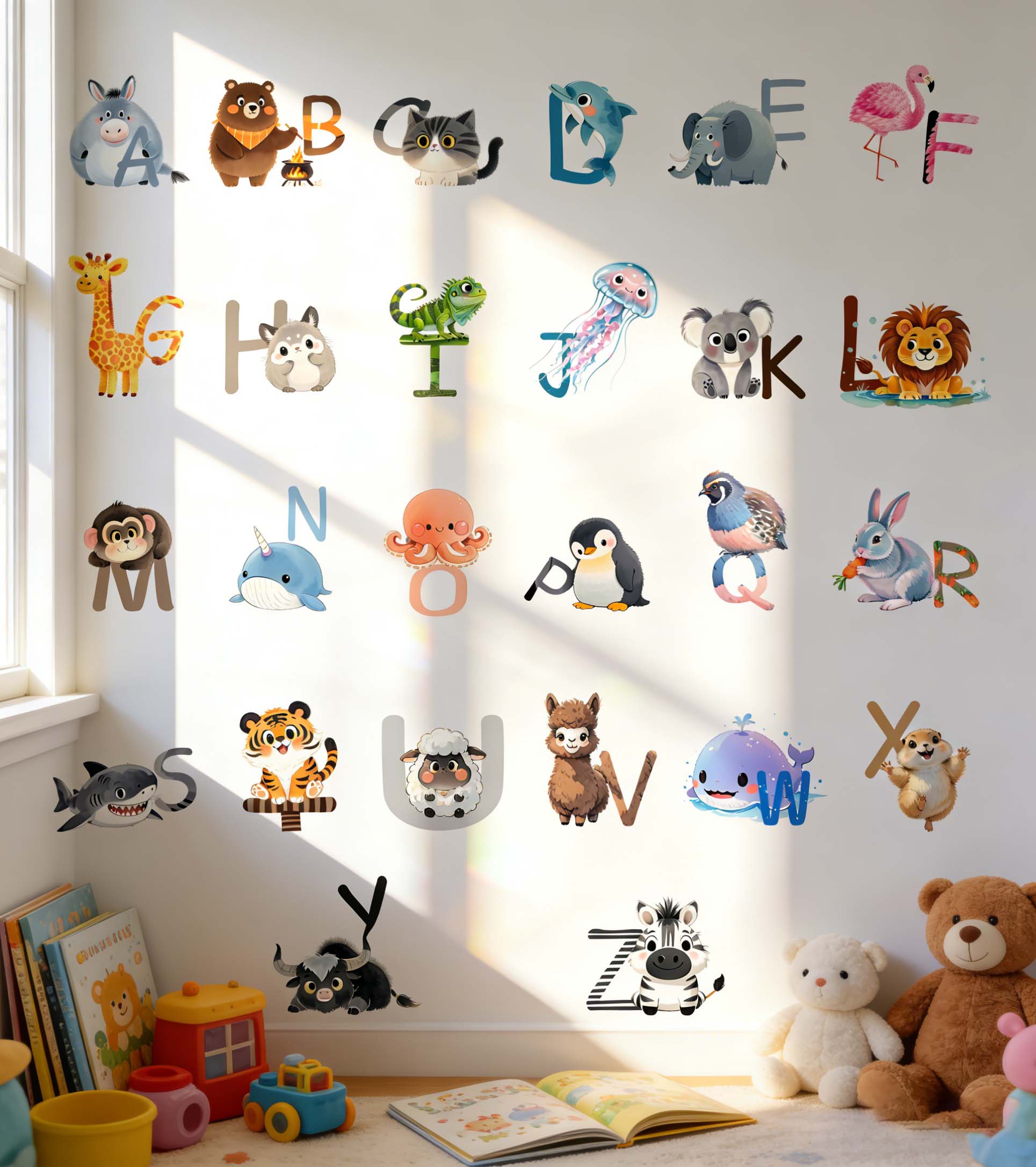 Kids Education Center - 26 letters Engels alfabet muurstickers cartoon